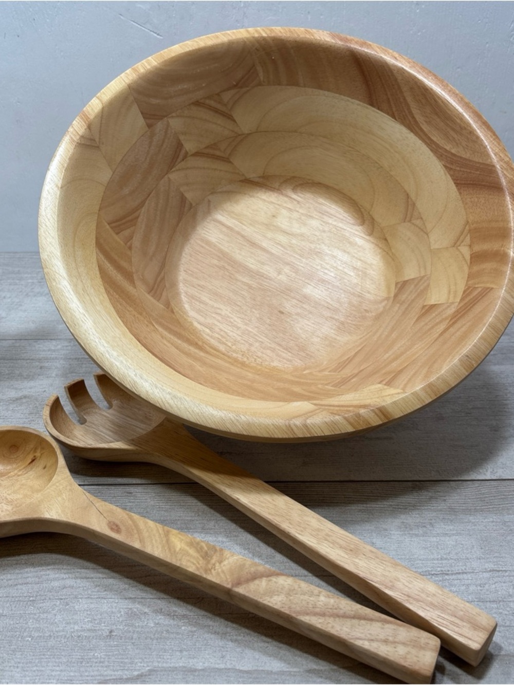 Martha Stewart Natural Wood 3-Piece Salad Bowl with Servers - Picture 5 of 7